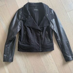MACKAGE - Leather Sleeve Jean Jacket